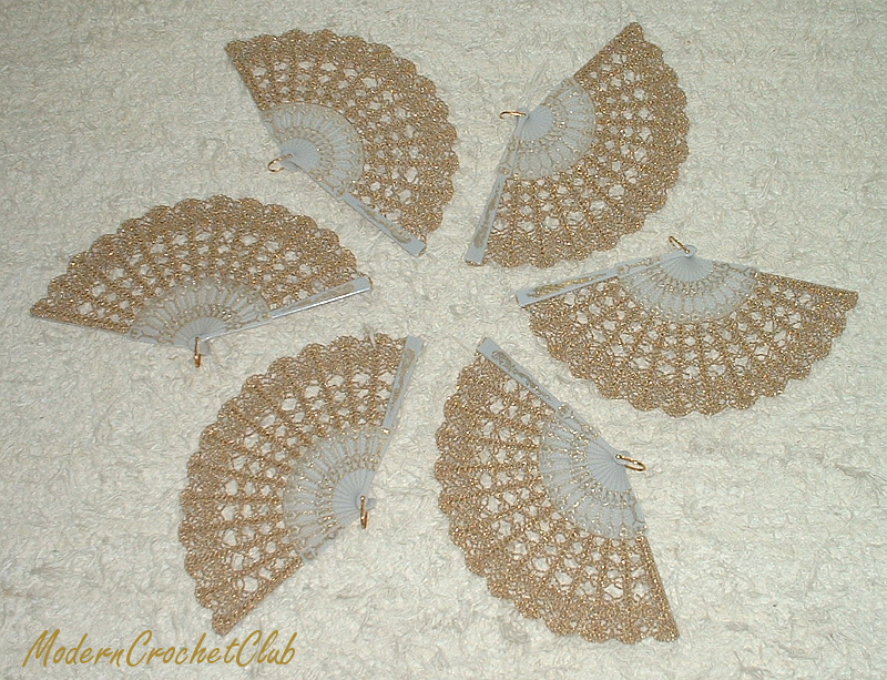 Set of 6 crochet hand fans in gold